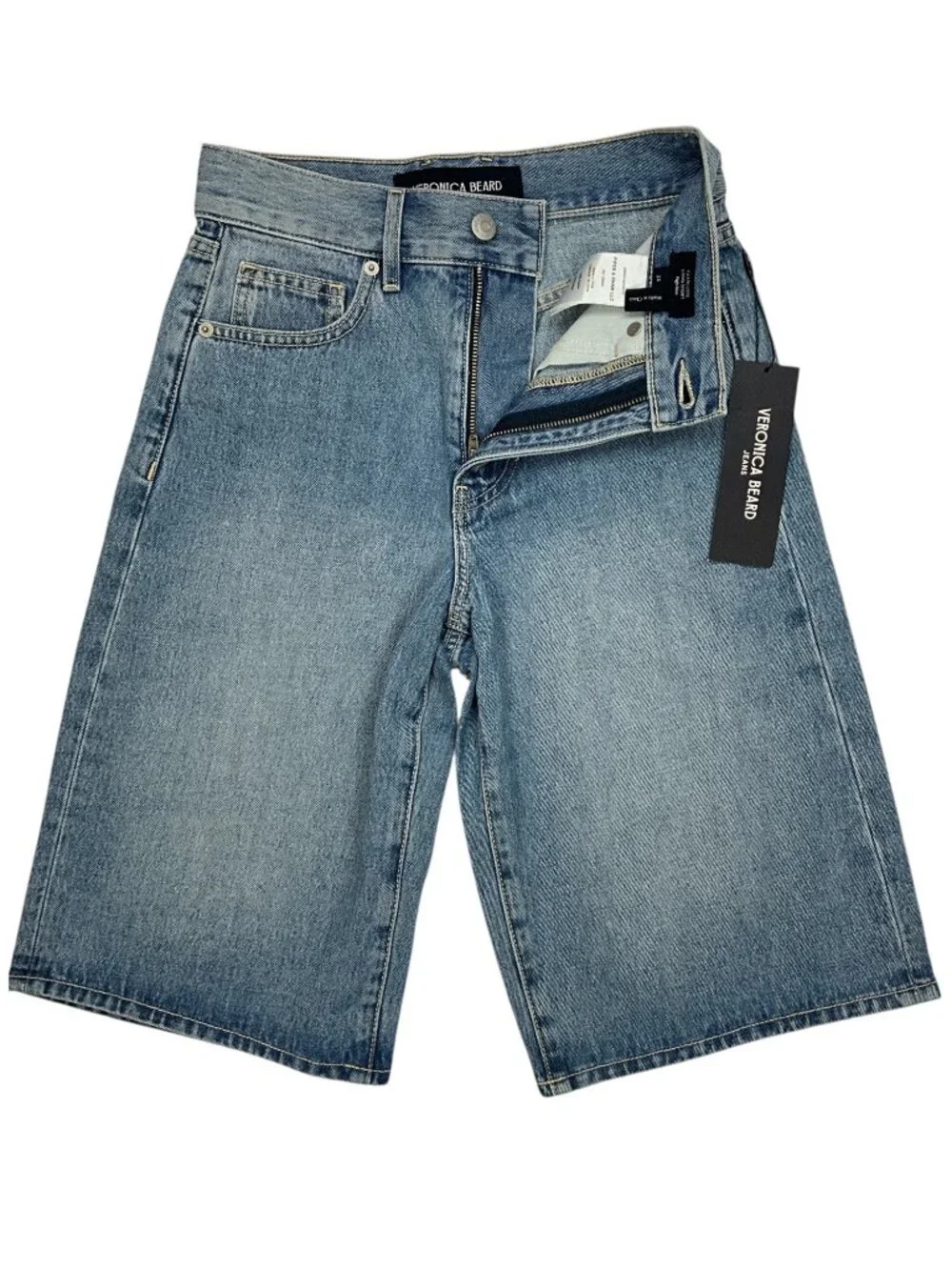 Veronica Beard Charlotte High Rise Bermuda Denim Shorts 24 Jorts Blue NEW